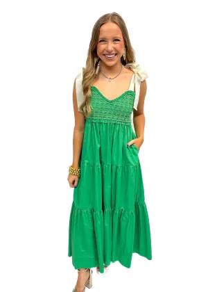 Tiered Smocked Maxi Dress - Green