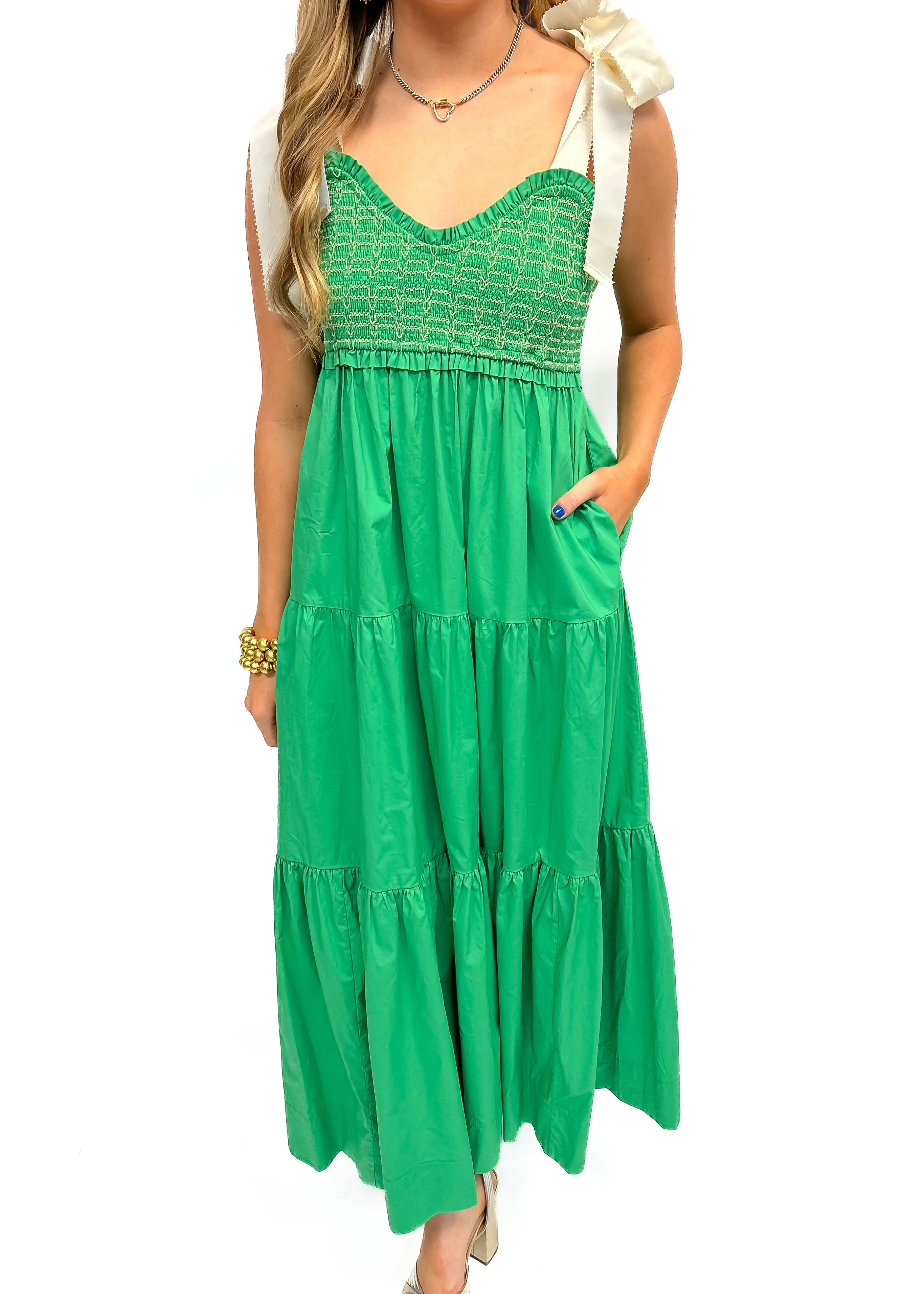 Tiered Smocked Maxi Dress - Green