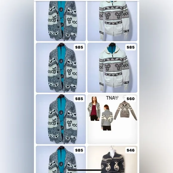 TNA 100% Lambswool Aztec black &amp; cream zip front cowl collar Sweater Ladies SZ:M