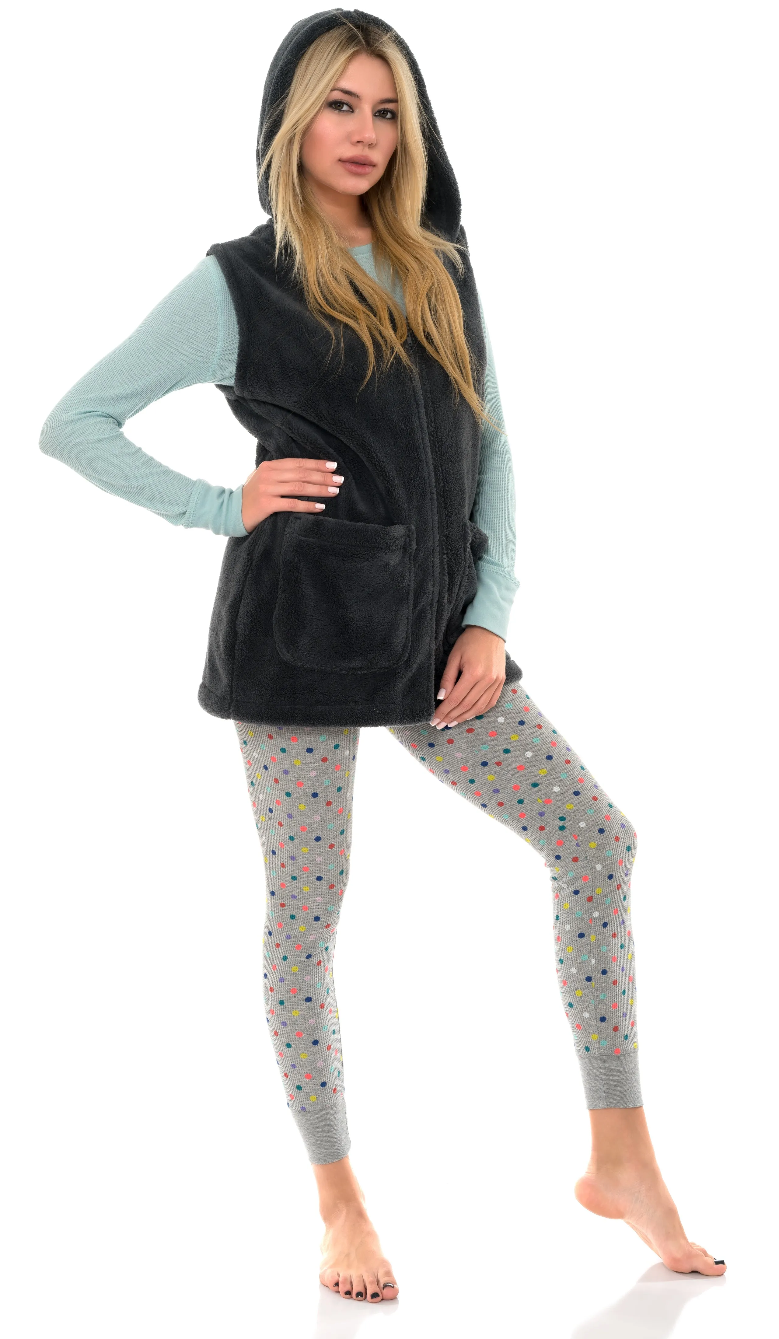 TowelSelections Women's Bed Jacket, Hooded Vest, Zip Front Cardigan Fleece Robe