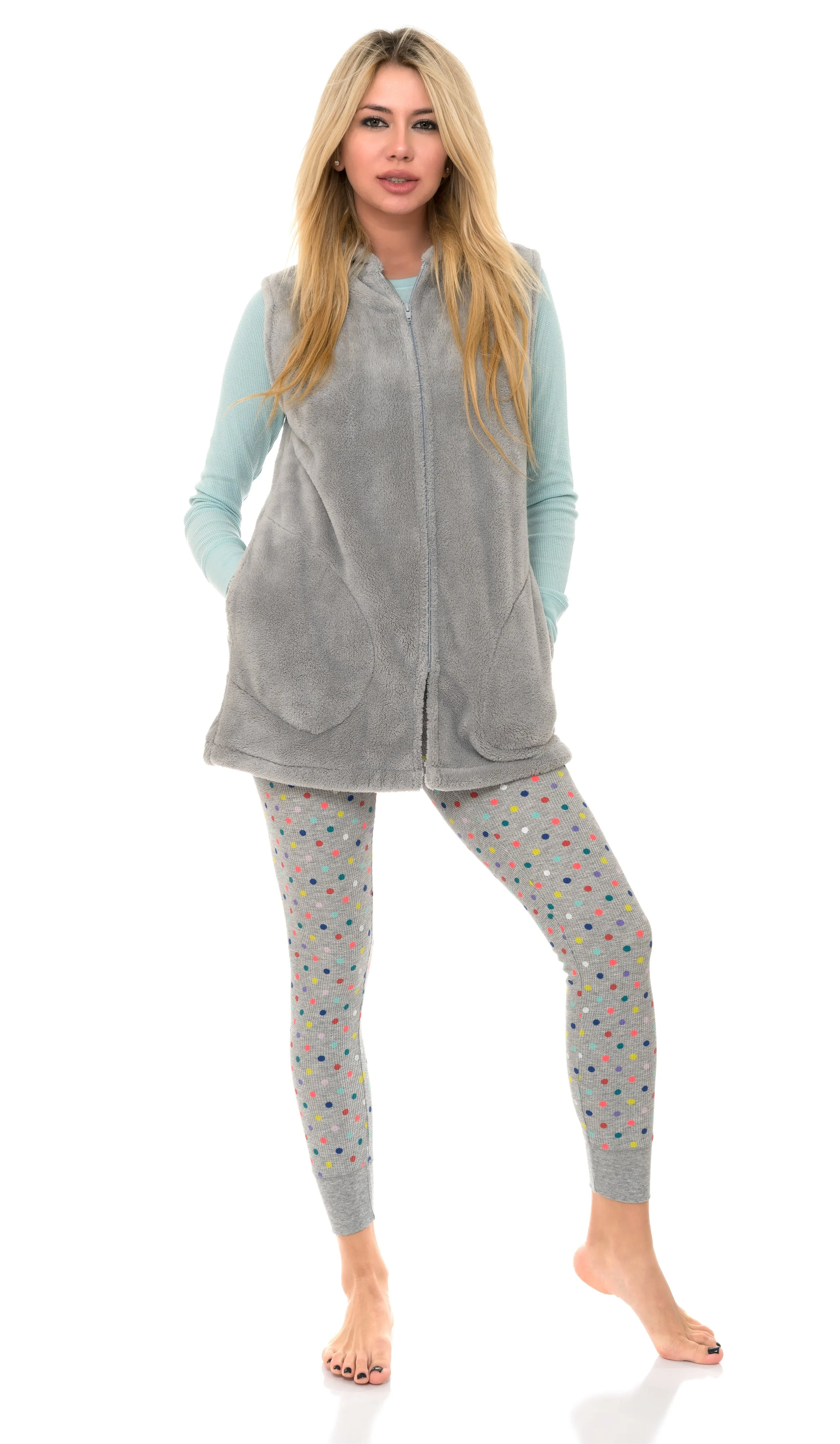 TowelSelections Women's Bed Jacket, Hooded Vest, Zip Front Cardigan Fleece Robe