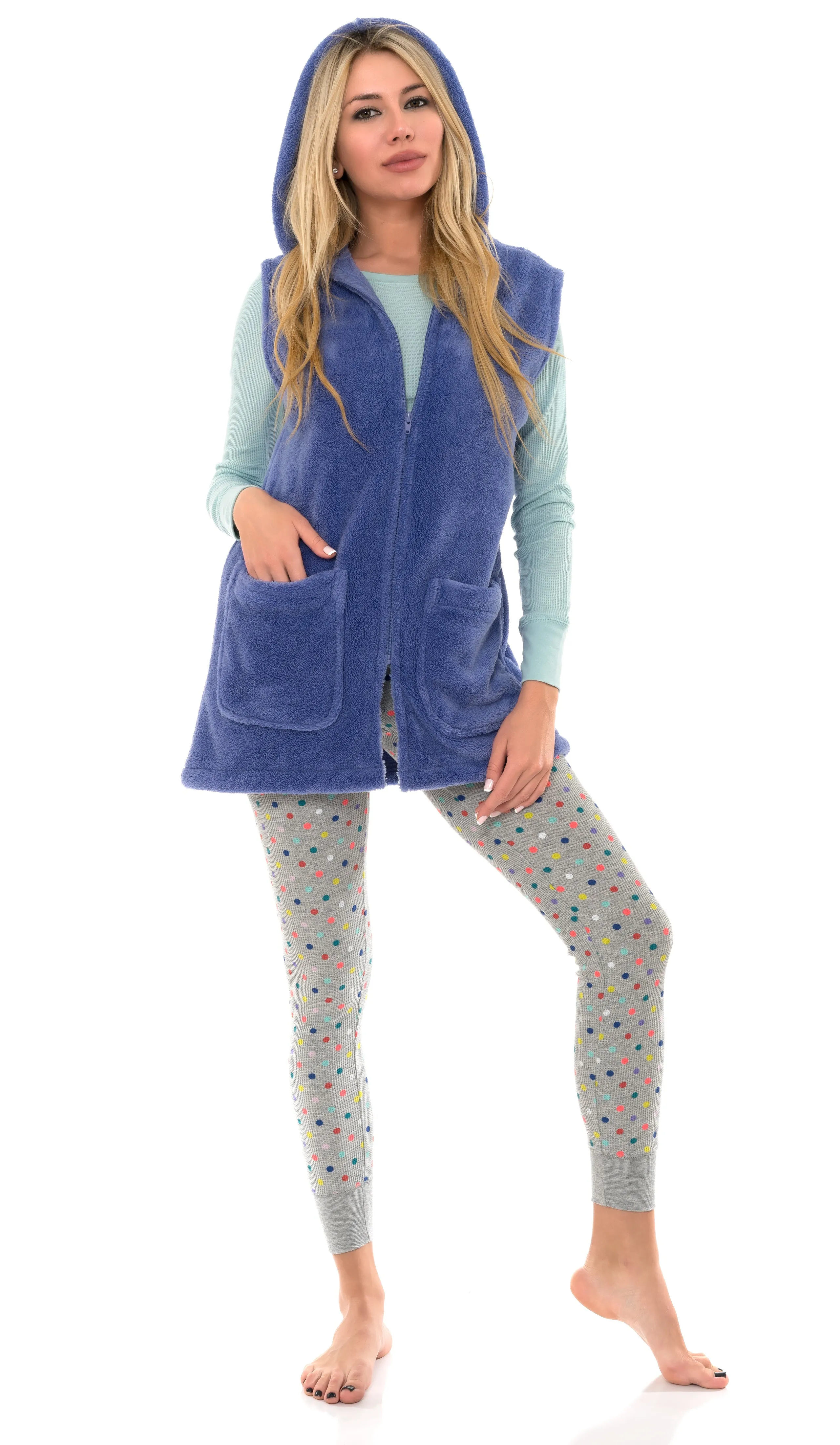 TowelSelections Women's Bed Jacket, Hooded Vest, Zip Front Cardigan Fleece Robe