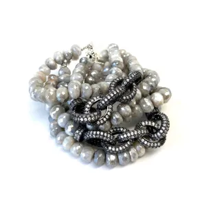 Triple Strand Grey Moonstone Chain Link Bracelet