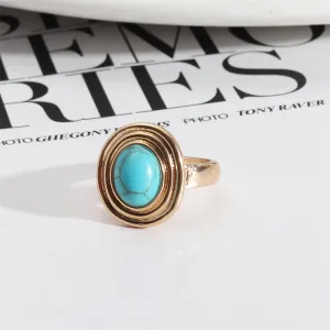 Turquoise & 18K Gold-Plated Oval-Cut Ring