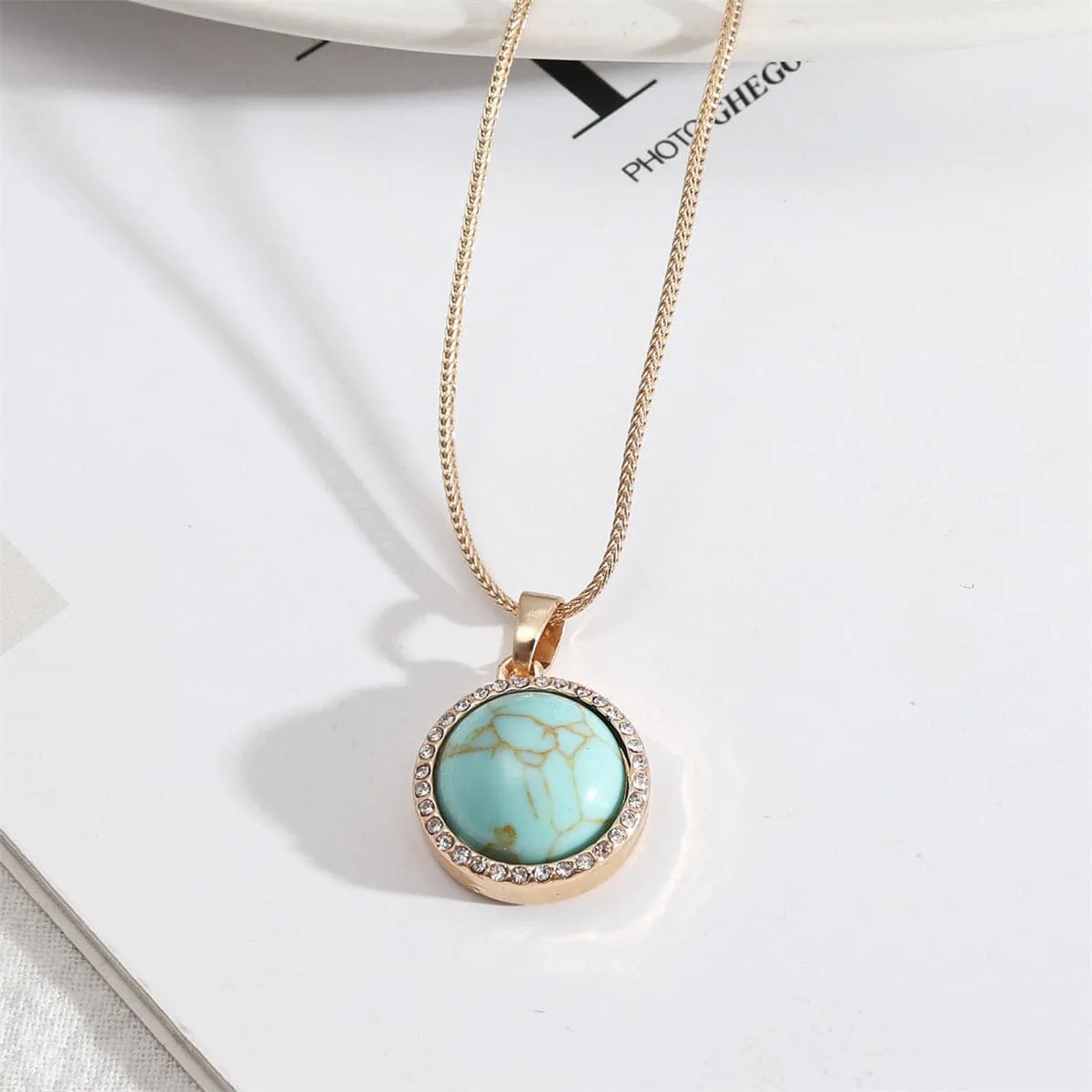 Turquoise & Cubic Zirconia 18K Gold-Plated Pendant Necklace