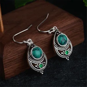 Turquoise & Cubic Zirconia Bezel Textured Drop Earrings