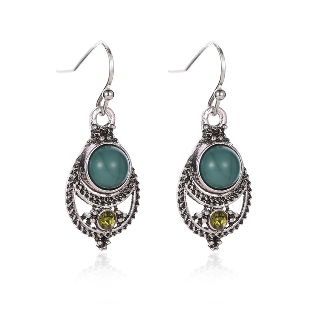 Turquoise & Cubic Zirconia Bezel Textured Drop Earrings