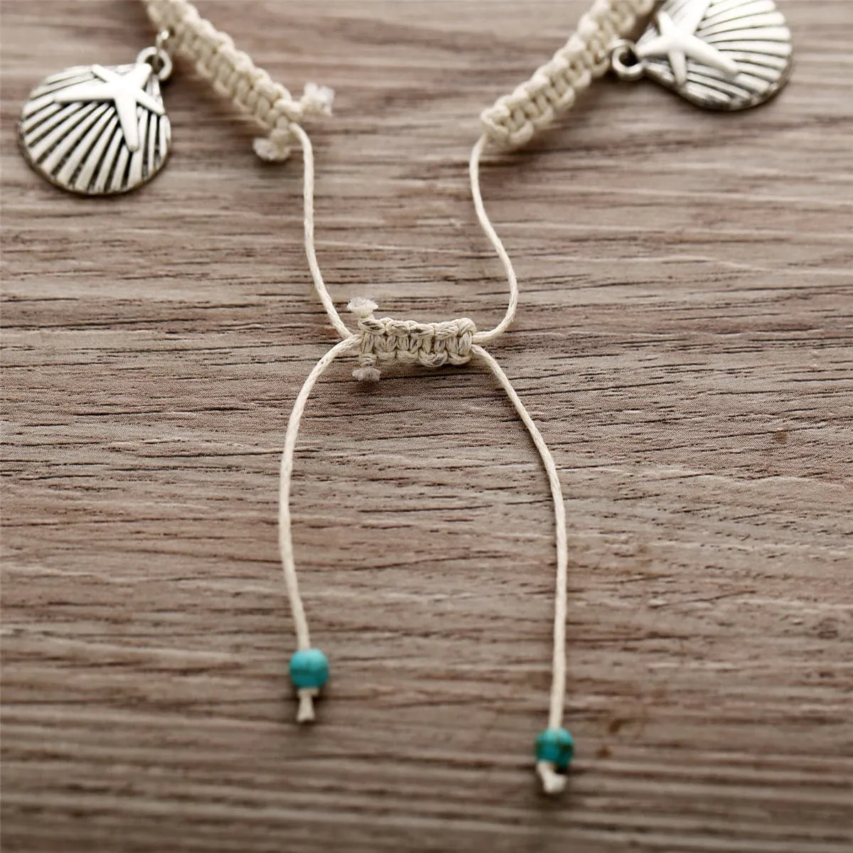 Turquoise & Silver-Plated Ocean Lives Charm Anklet