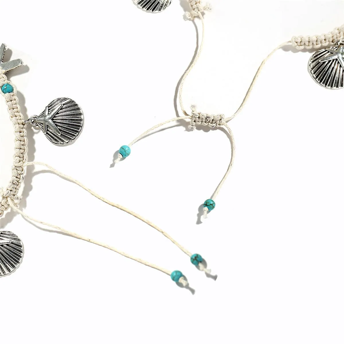Turquoise & Silver-Plated Ocean Lives Charm Anklet