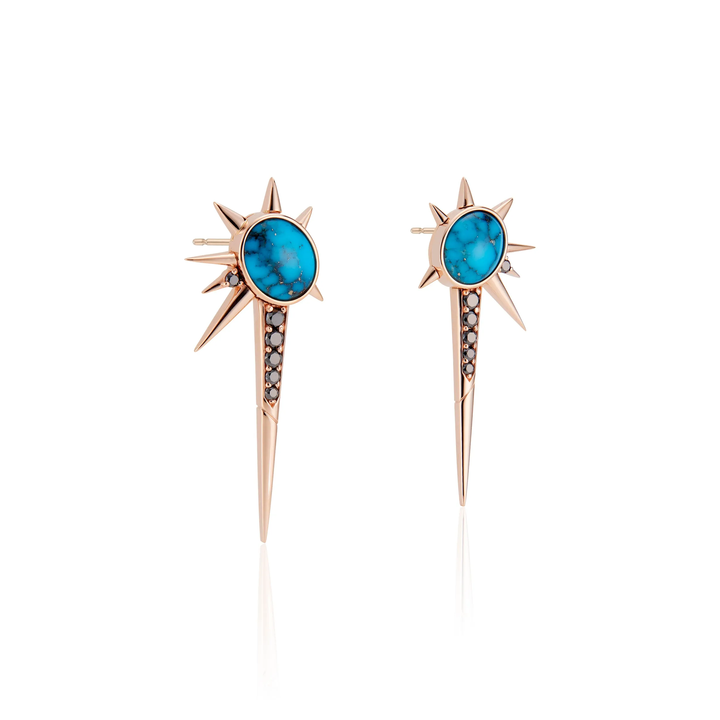 Turquoise And Black Diamond Drop Earrings - Spike