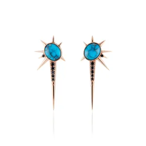 Turquoise And Black Diamond Drop Earrings - Spike