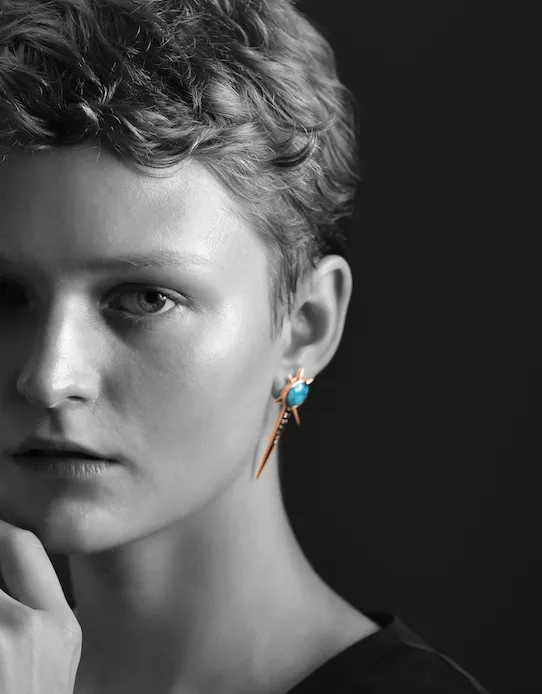 Turquoise And Black Diamond Drop Earrings - Spike