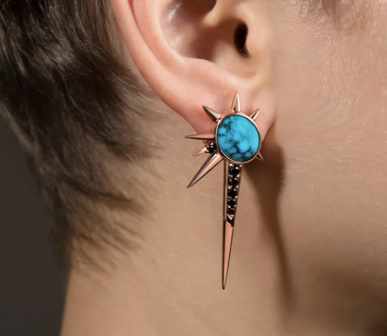 Turquoise And Black Diamond Drop Earrings - Spike