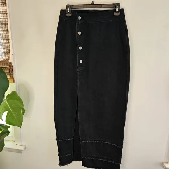 Twelve by onTwelfth Black Button-Front Maxi Denim Long Skirt Size Medium