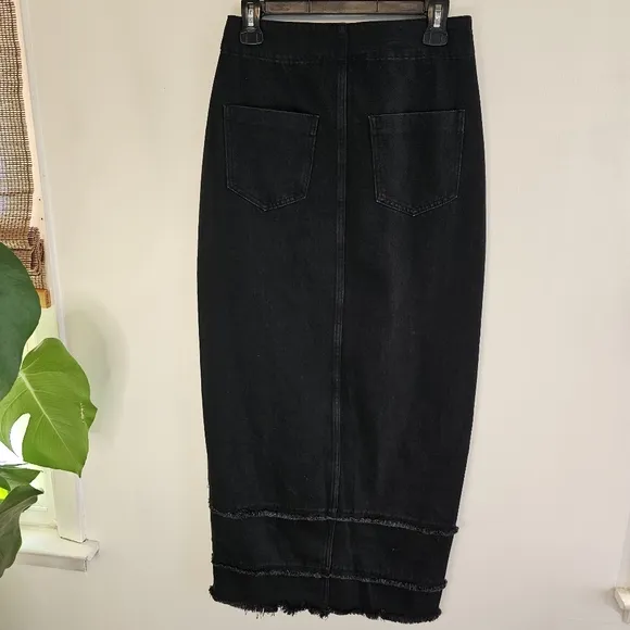 Twelve by onTwelfth Black Button-Front Maxi Denim Long Skirt Size Medium