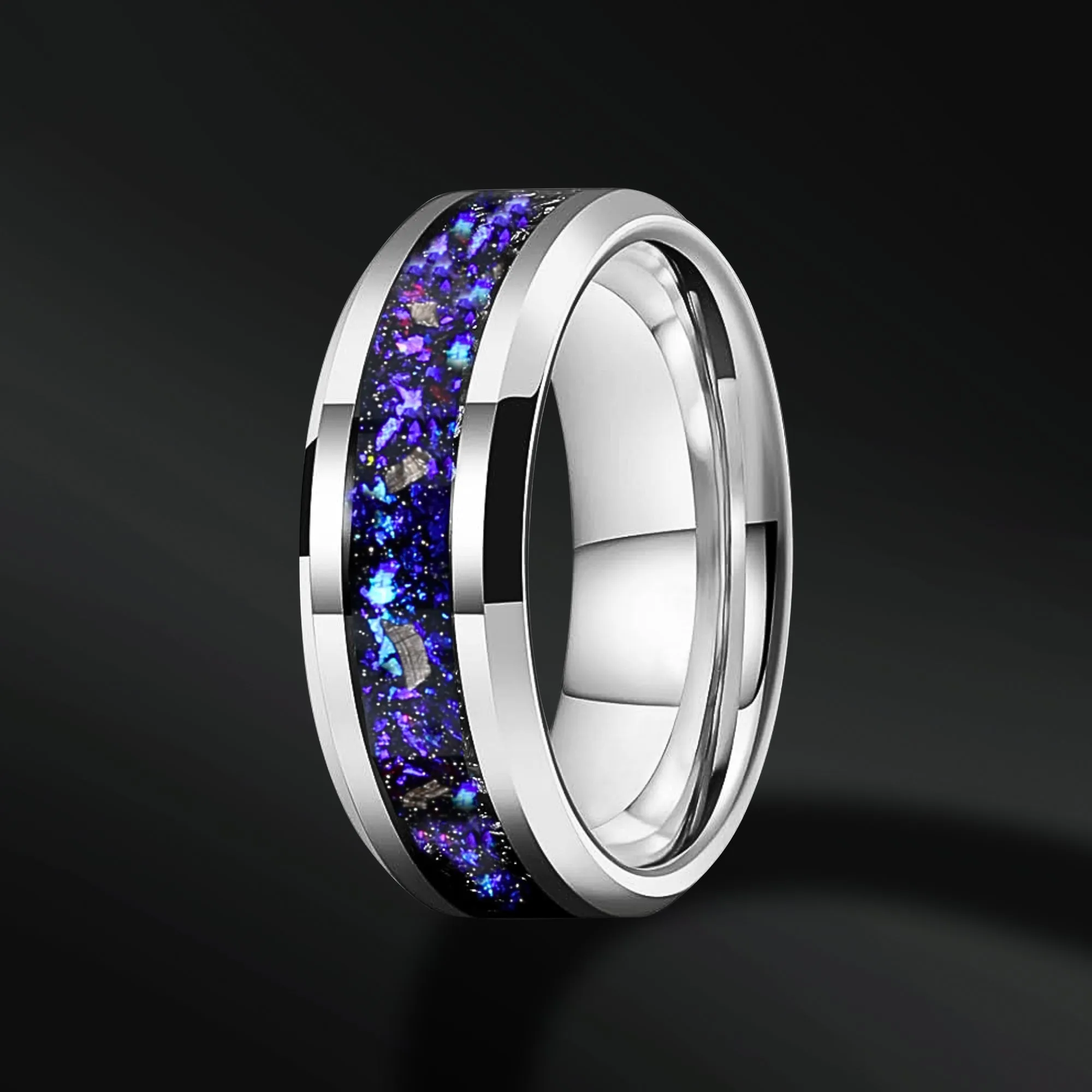 Twin Flames Set - 3PCS His & Her Wedding Ring Set | Natural Amethyst Engagement Ring With Natural Diamonds | Muonionalusta Meteorite and Opal Wedding Bands