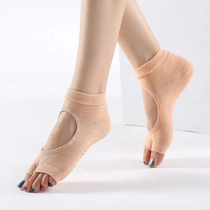 Two-Toes Pilates Socks - Women's Toeless Non-Slip Yoga Socks, Ladies Cotton Dance Ballet Fitness Gym Sport Open Toe Socks Slippers