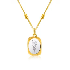 Two-Tone Flower Textured Pendant Necklace