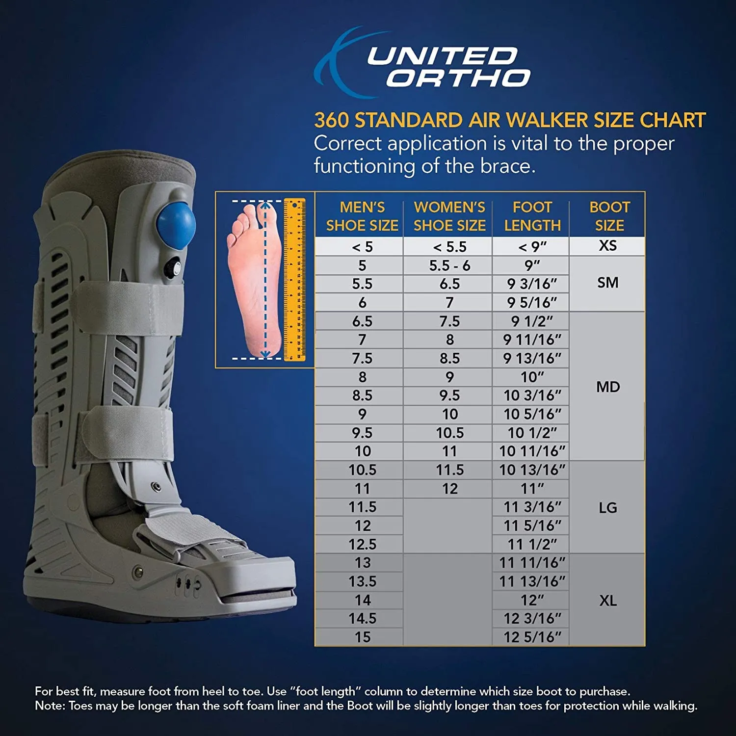 United Ortho 360 Air Walker Standard Fracture Boot - Medium, Grey, men's shoe size 6.5-10, women's shoe size 7.5-11!
