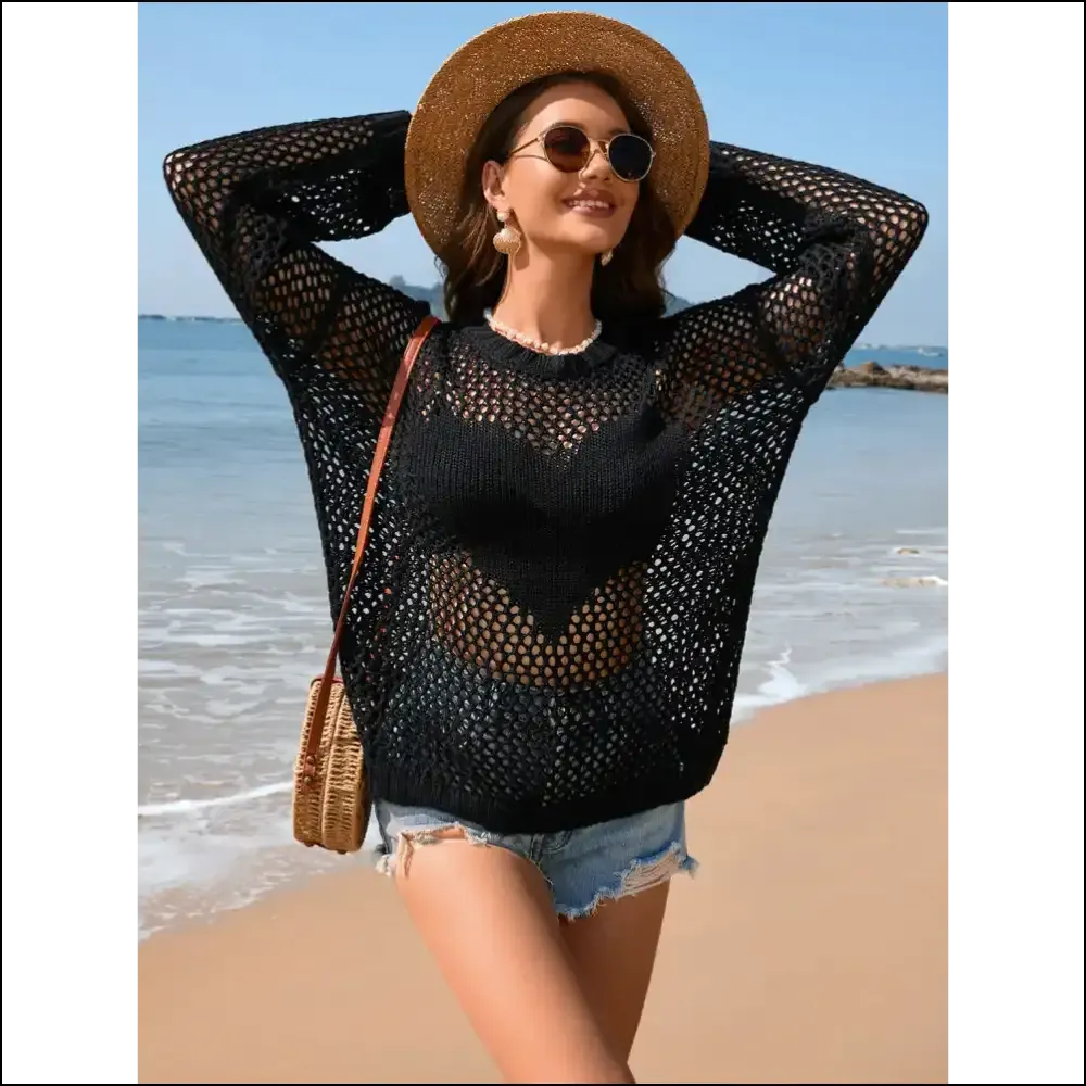 Unleash your Inner Diva with our Heart Openwork Long Sleeve Cover-up 💖