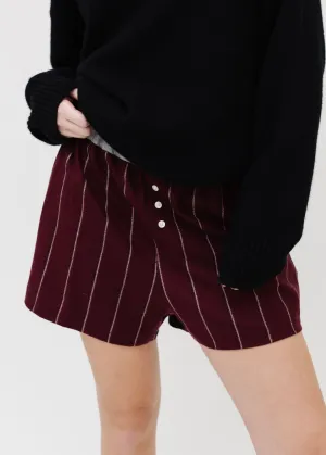 UN/PAIR Boxerina Shorts in Burgundy/Grey Pinstripe