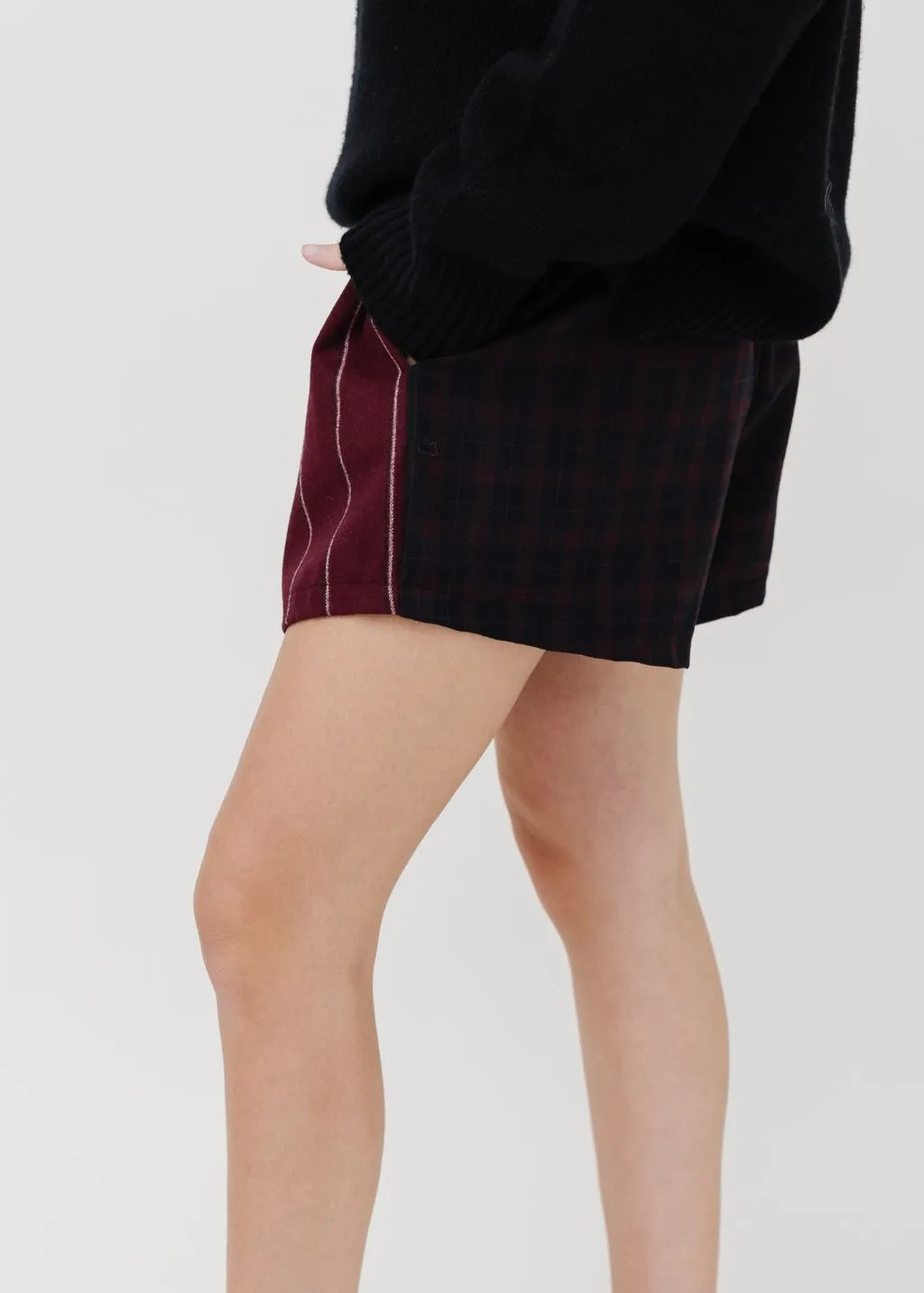 UN/PAIR Boxerina Shorts in Burgundy/Grey Pinstripe
