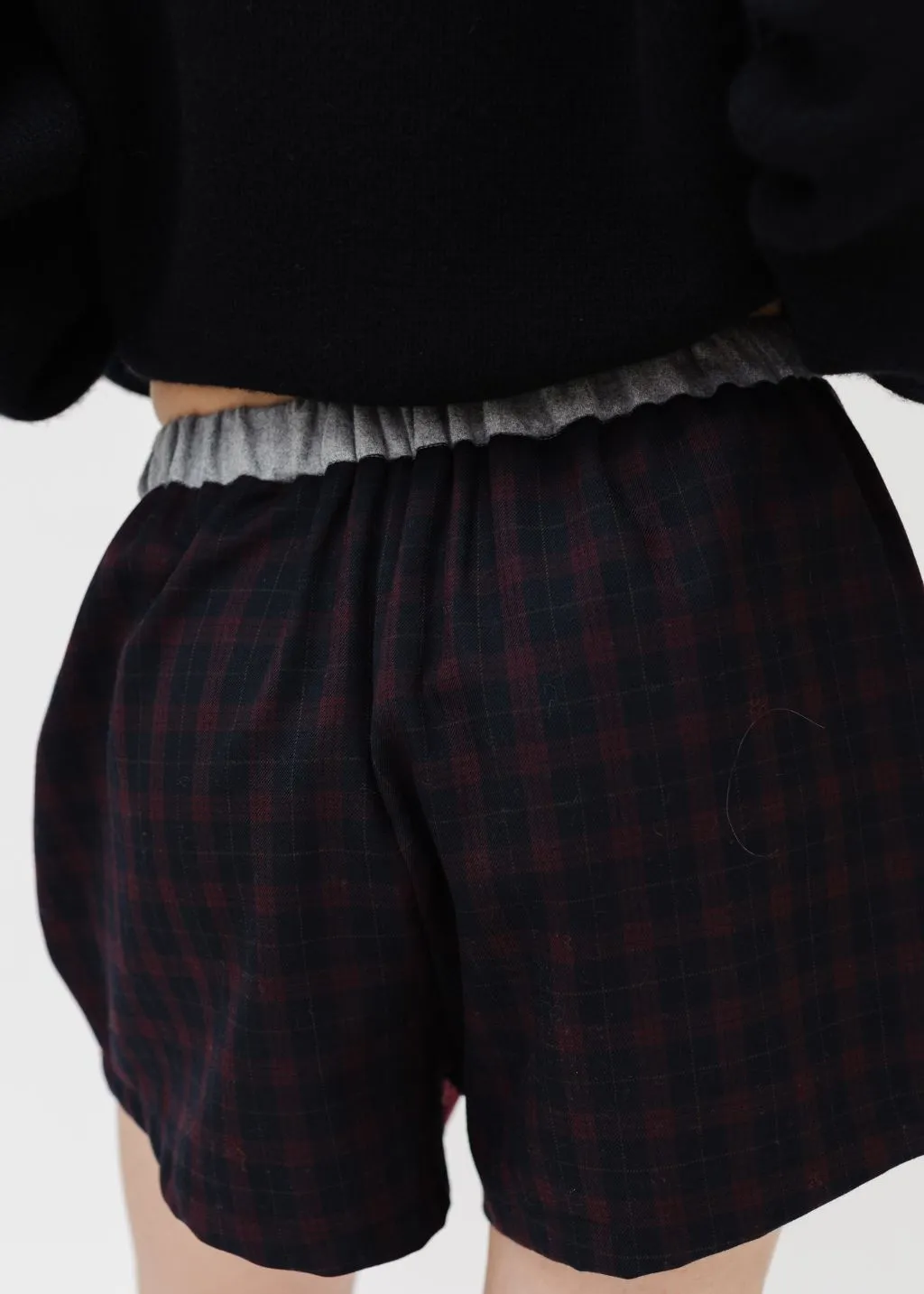 UN/PAIR Boxerina Shorts in Burgundy/Grey Pinstripe