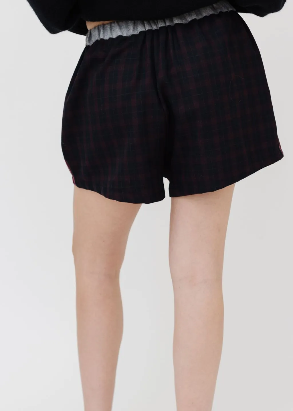 UN/PAIR Boxerina Shorts in Burgundy/Grey Pinstripe