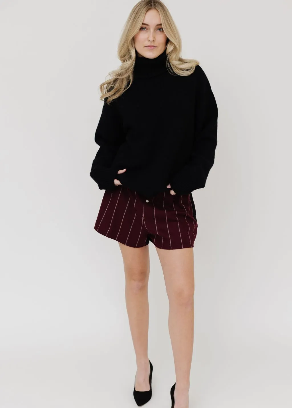 UN/PAIR Boxerina Shorts in Burgundy/Grey Pinstripe