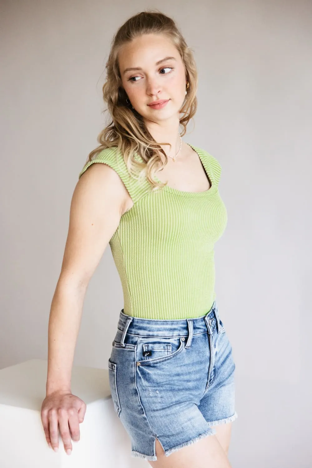 Urban Ribbed Knit Bodysuit for Women in Sage | 13251-SAG