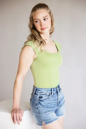 Urban Ribbed Knit Bodysuit for Women in Sage | 13251-SAG