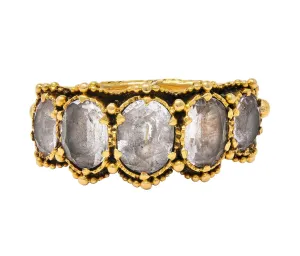 Victorian Etruscan Revival 1.90 CTW White Topaz 18 Karat Yellow Gold Antique Five Stone Band Ring