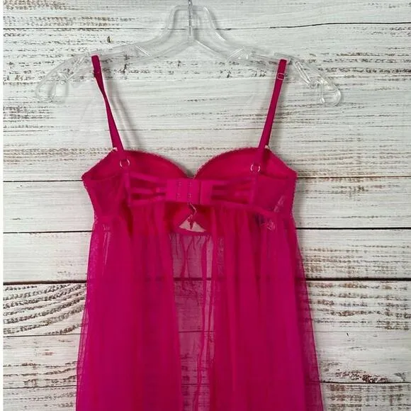 Victoria's Secret Women's Lace Baby Doll Lingerie Set 2 Piece Pink Size 34C NWT