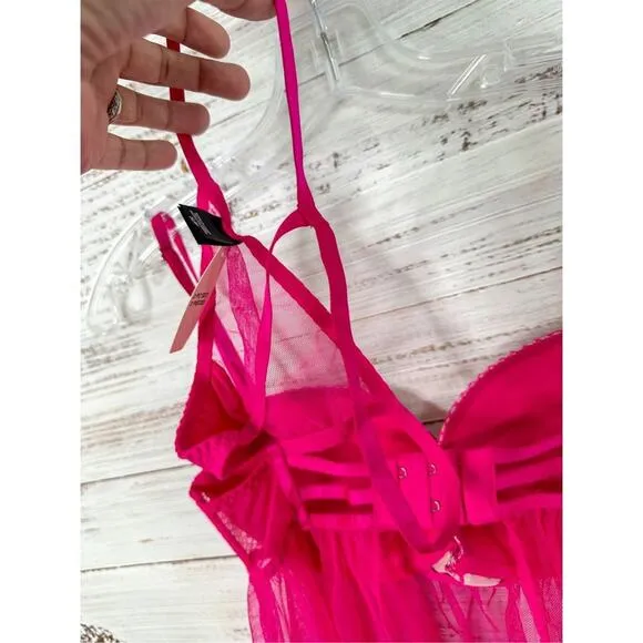 Victoria's Secret Women's Lace Baby Doll Lingerie Set 2 Piece Pink Size 34C NWT