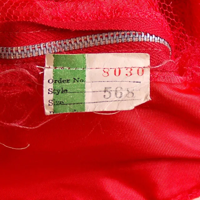 Vintage Dress Red Tulle Strapless Prom Gown w/ Rosettes Size 2-4 1950s