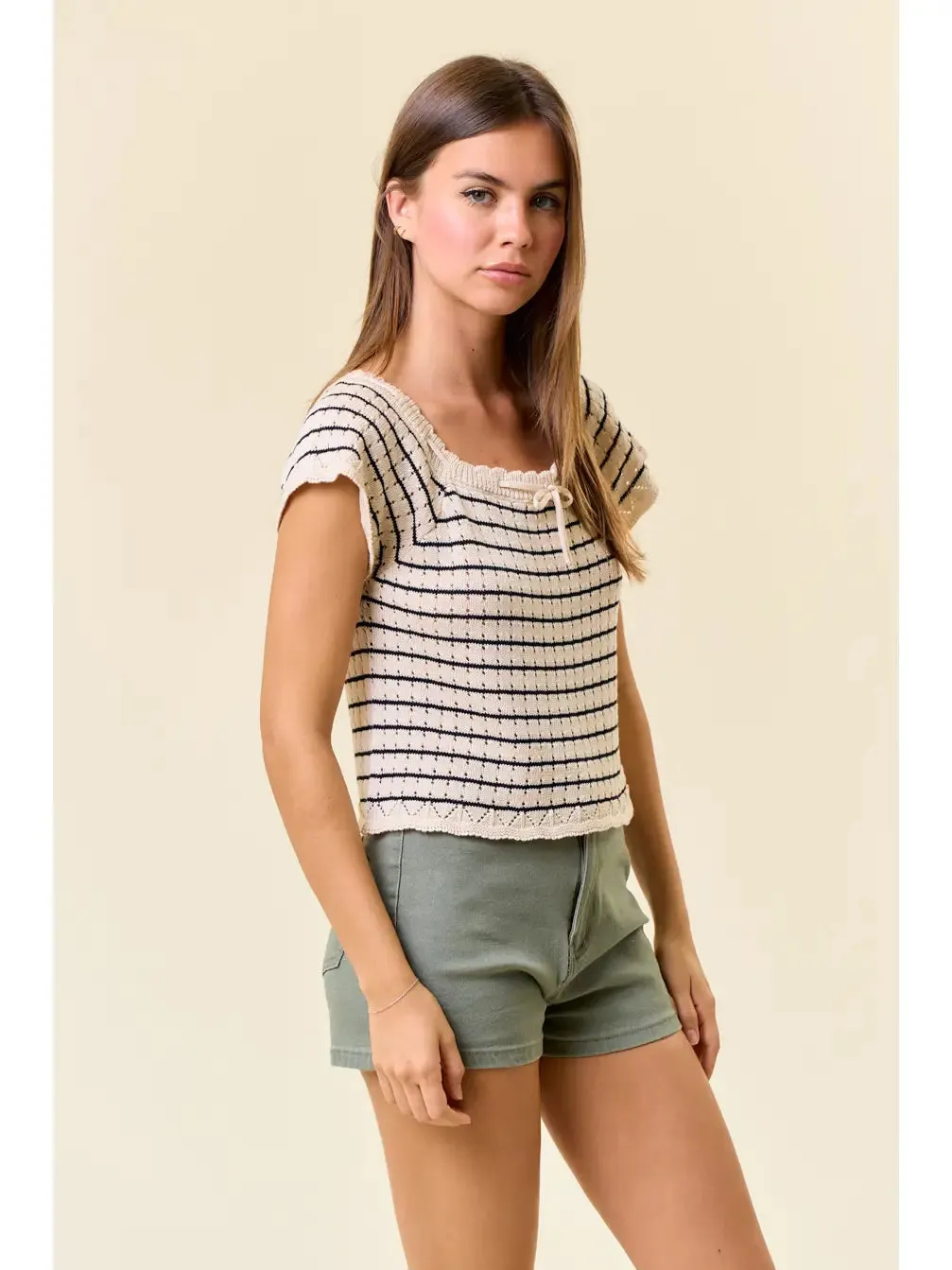 Vintage Inspired Striped Crochet Knit Top