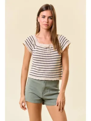 Vintage Inspired Striped Crochet Knit Top