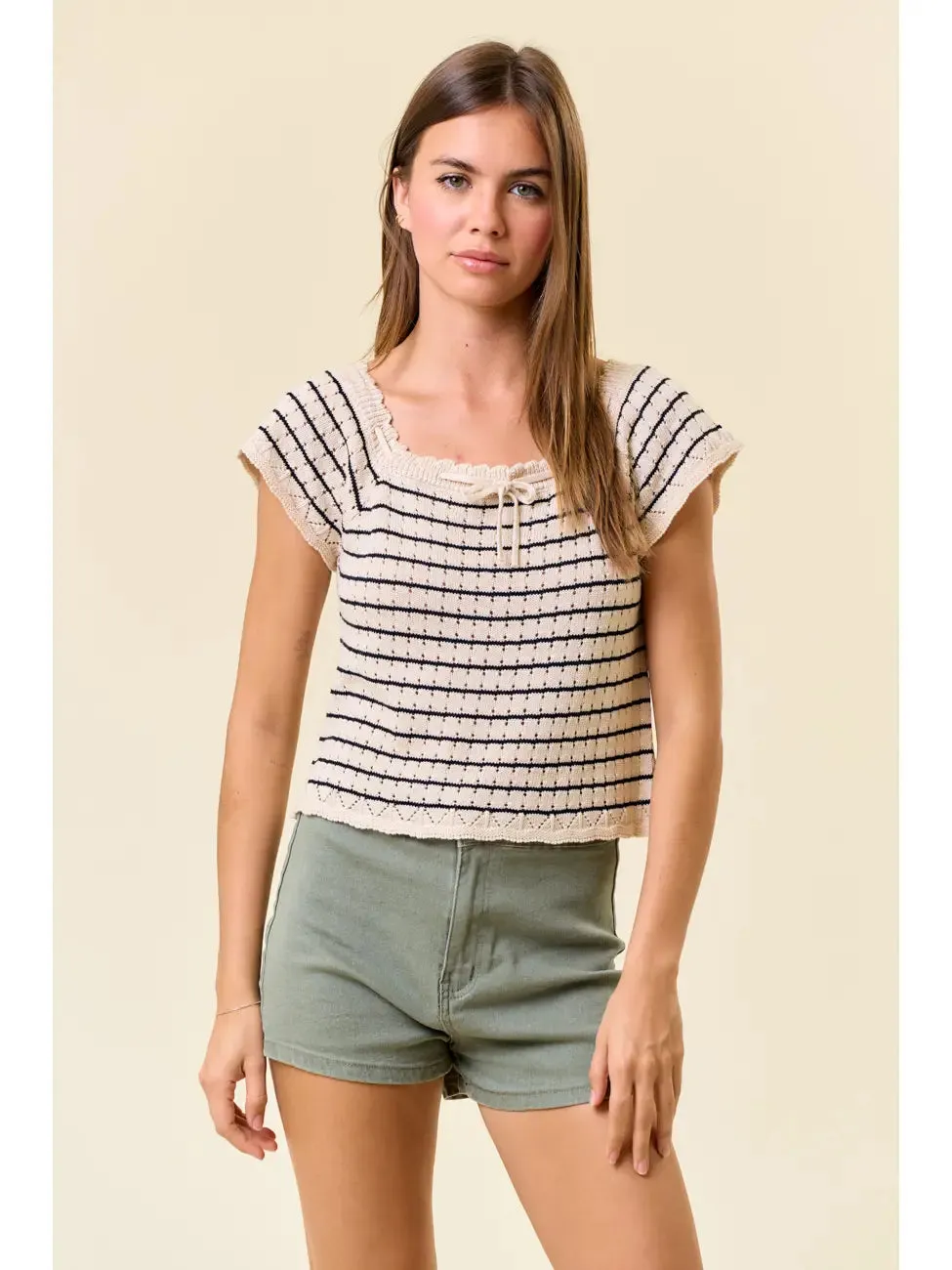 Vintage Inspired Striped Crochet Knit Top
