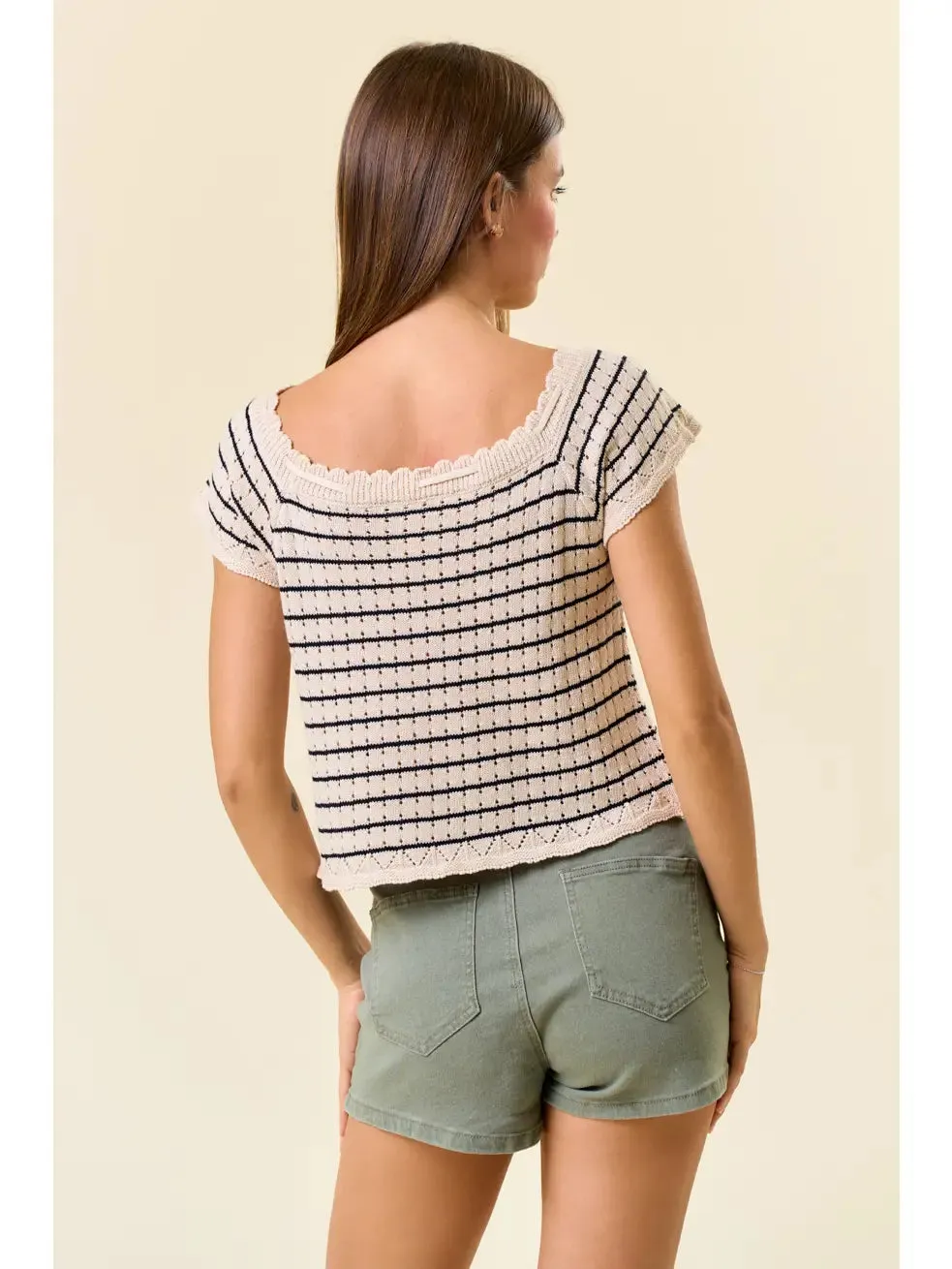 Vintage Inspired Striped Crochet Knit Top