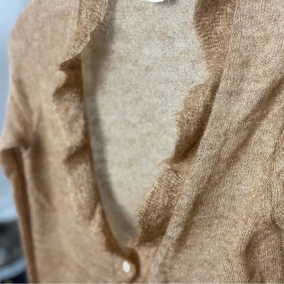 Vintage J. Crew Mohair Blend Ruffle Cardigan Sweater, Cinnamon, Career, Casual S