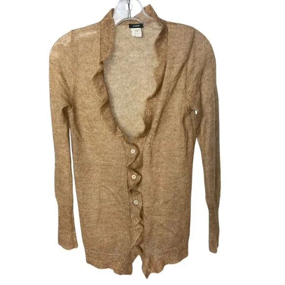 Vintage J. Crew Mohair Blend Ruffle Cardigan Sweater, Cinnamon, Career, Casual S