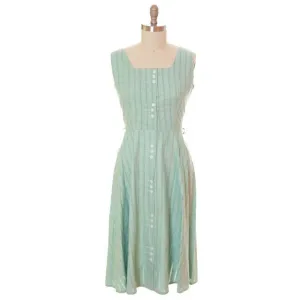Vintage Ladies Day Dress Pale Green Cotton Cool Button Details 1950s Large