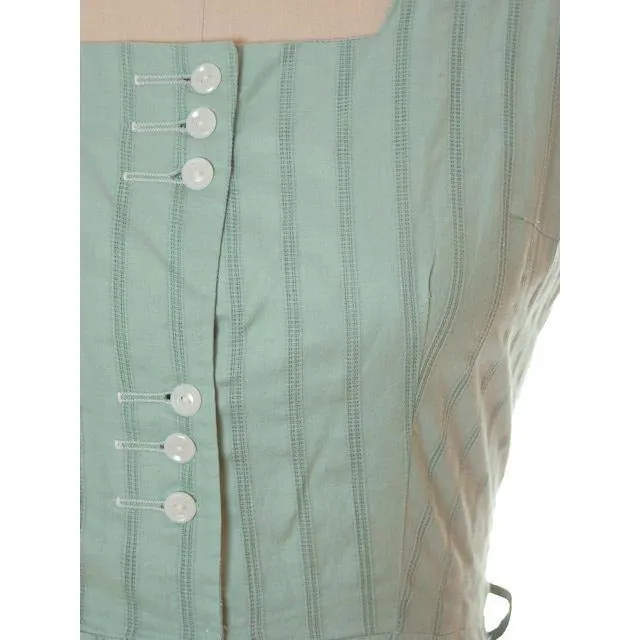 Vintage Ladies Day Dress Pale Green Cotton Cool Button Details 1950s Large