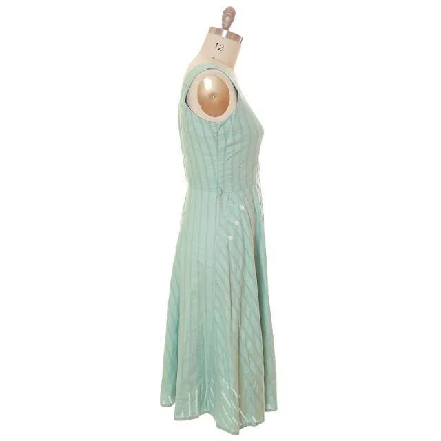 Vintage Ladies Day Dress Pale Green Cotton Cool Button Details 1950s Large