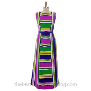 Vintage Maxi Dress Tori Richard Striped Bright Colors 1970s 35-30-44