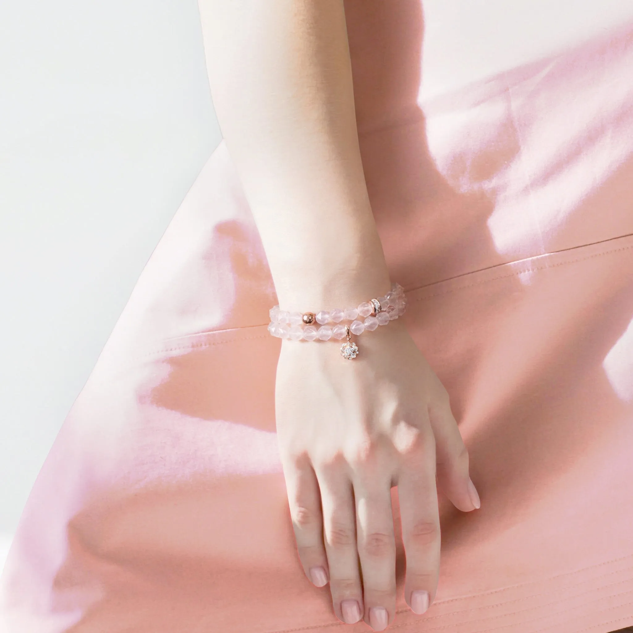 Violet Double Wrap Rose Quartz & Meteorite Bracelet