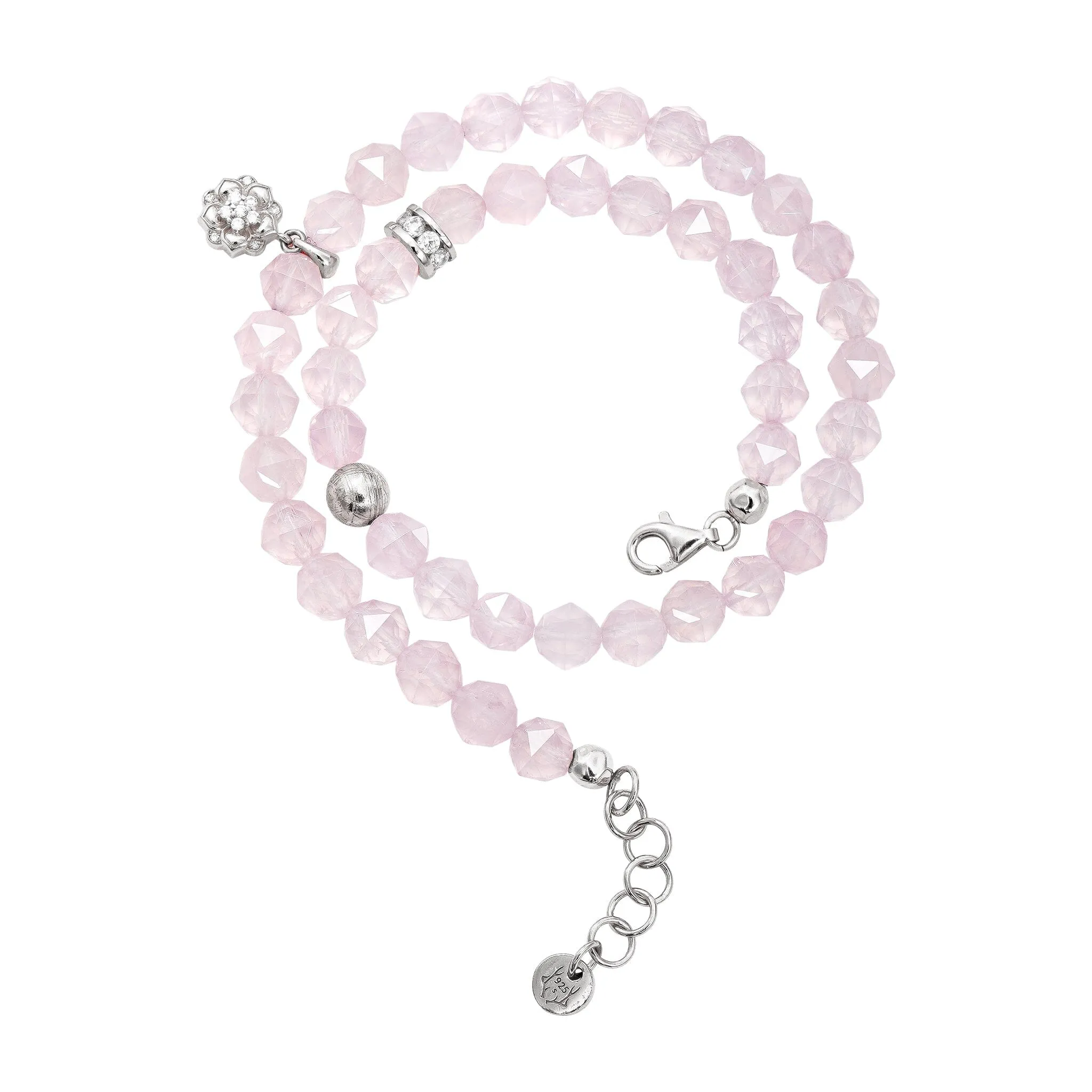 Violet Double Wrap Rose Quartz & Meteorite Bracelet