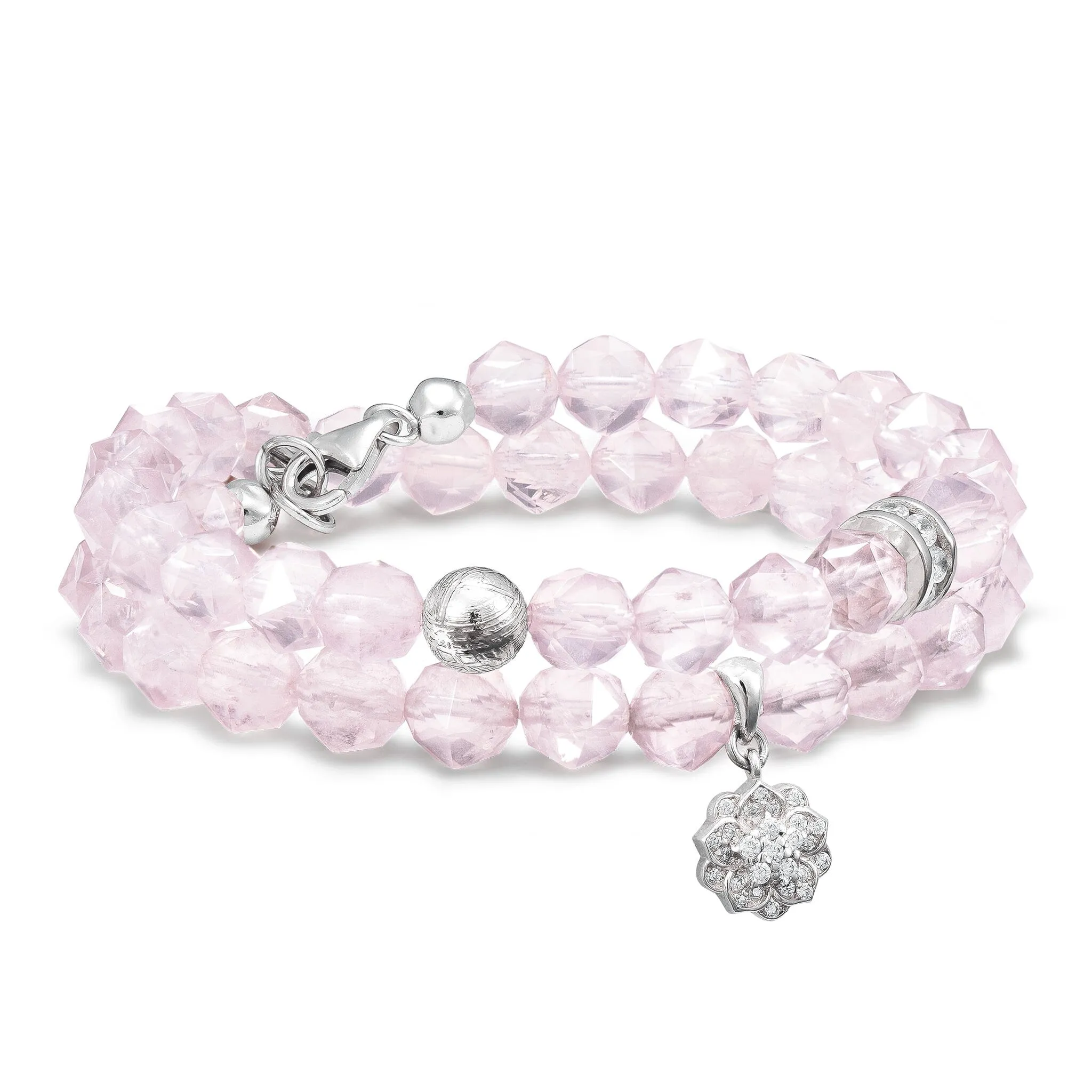 Violet Double Wrap Rose Quartz & Meteorite Bracelet