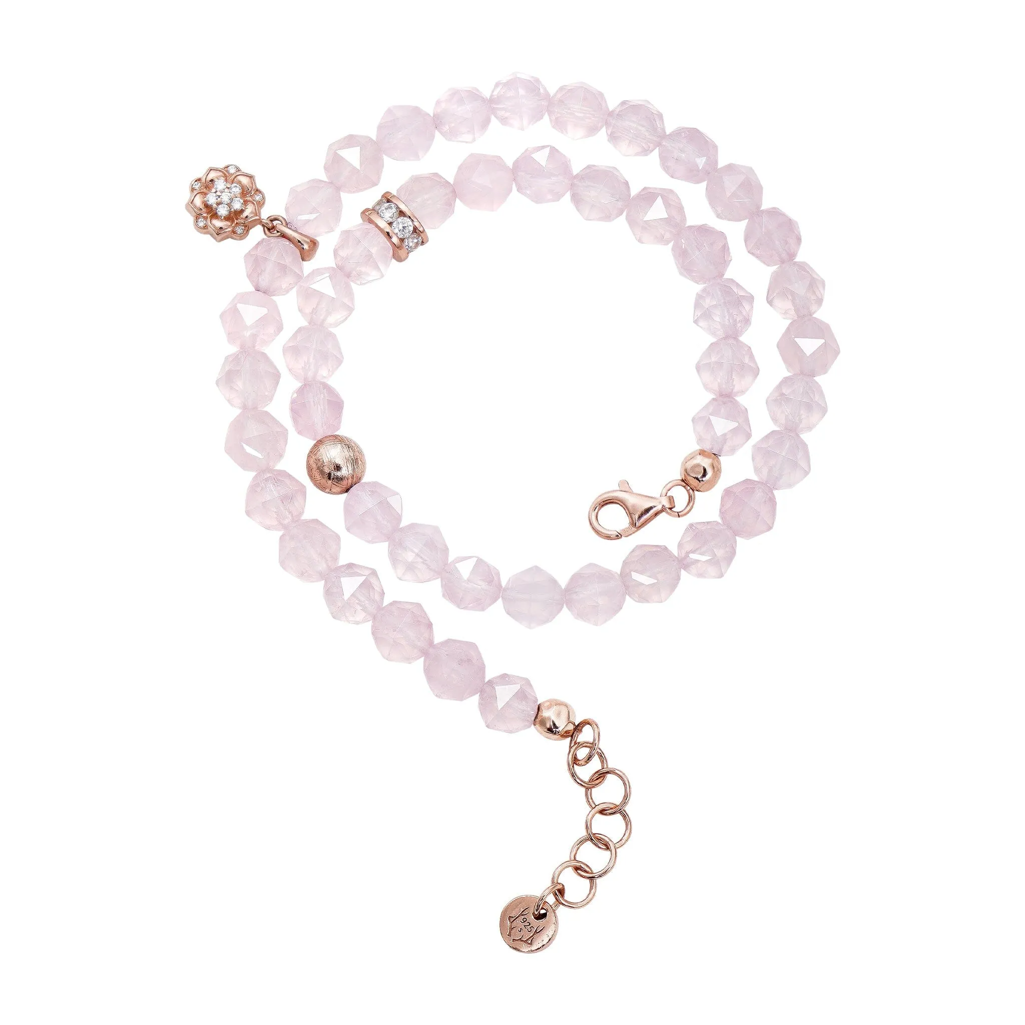 Violet Double Wrap Rose Quartz & Meteorite Bracelet