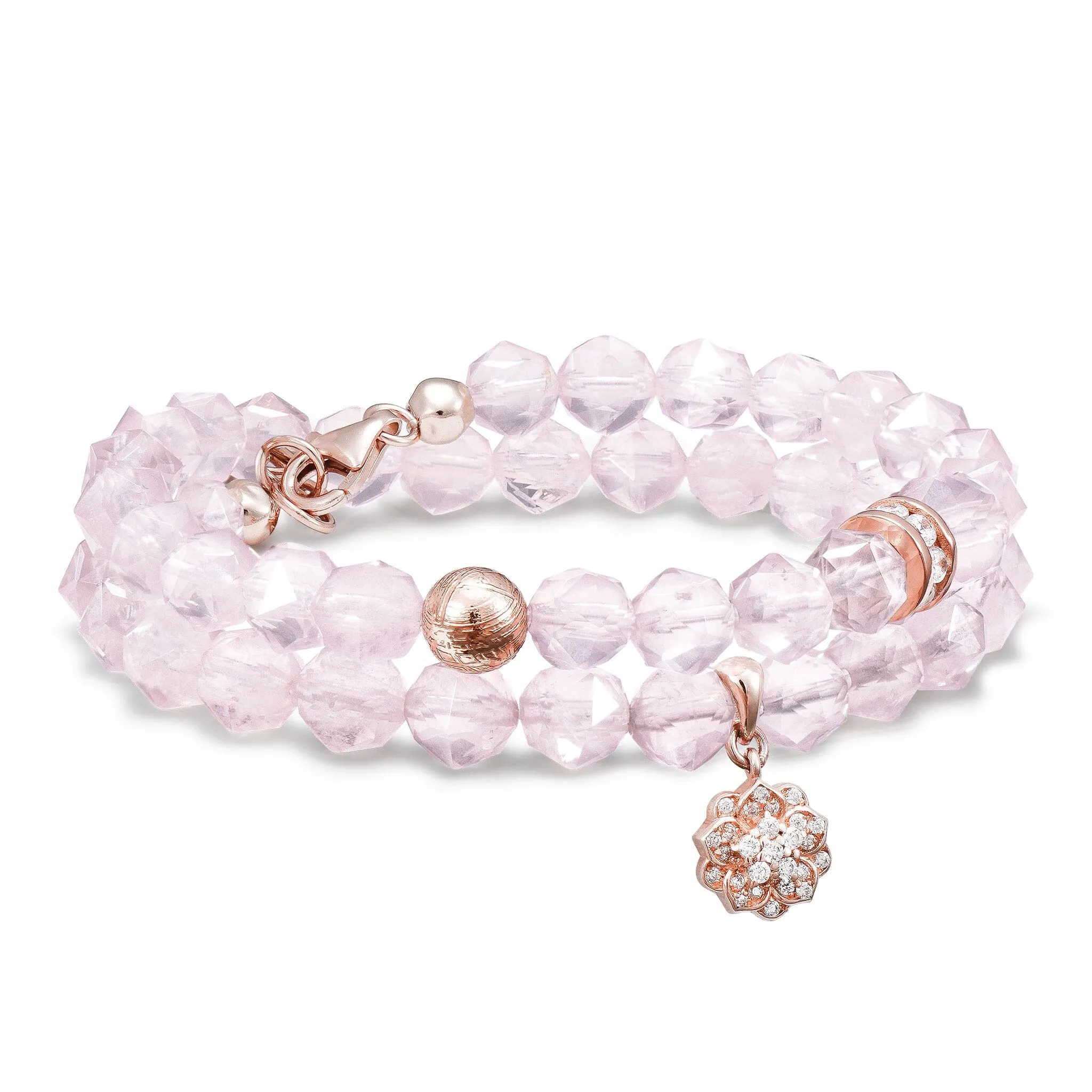 Violet Double Wrap Rose Quartz & Meteorite Bracelet